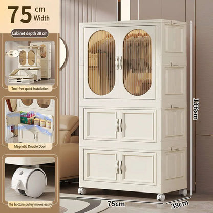 Foldable Baby Closet Plastic Infant Wardrobe Children's Clothing Storage Cabinet for Home Bedroom No Installation Needed