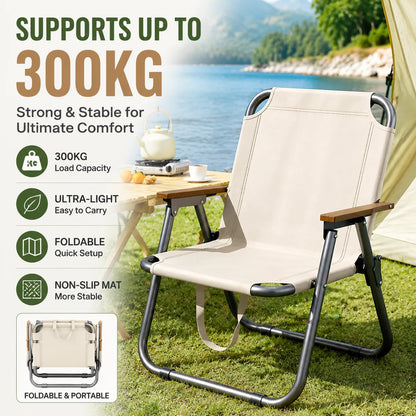 Portable Outdoor Folding Chair with Non-slip Mat Support 300kg Oxford Cloth Chair for Camping Picnic Beach Fishing Ultra-light