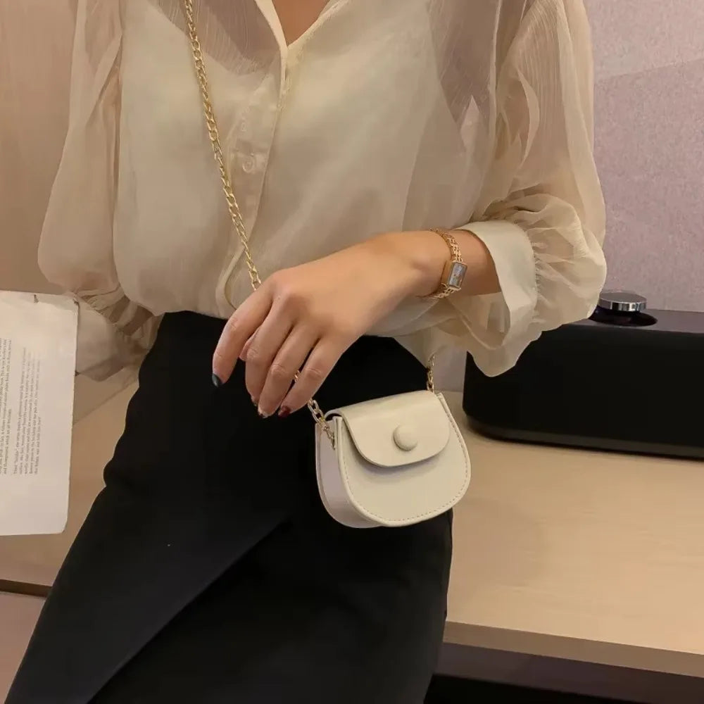 Mini Fashion Saddle Bag Chain Crossbody Bag Coffee Black Yellow Children's Small Cross Body Bags Earphone Lipstick Storage Bags