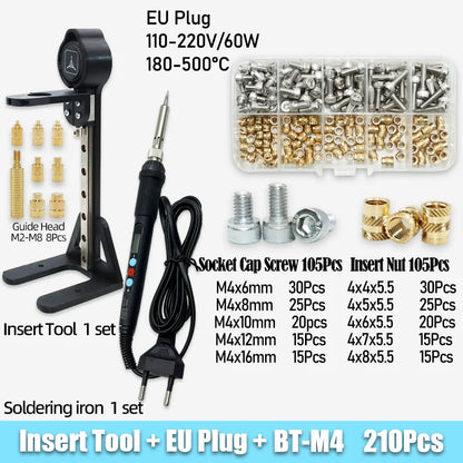 Heat Set Insert Nut Press Tool Brass Soldering Iron Tip Thread Injection Embedded Nuts and Stainless Steel Hex Socket Screw Kit