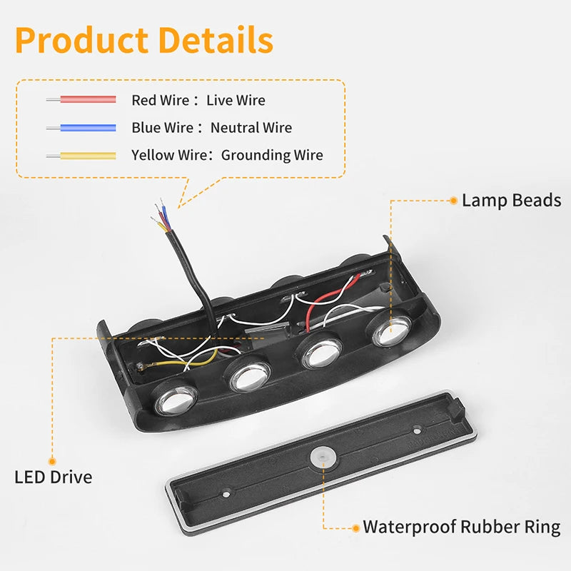 LED Wall Lamp AC110-265 IP65 Outdoor Waterproof Aluminum Wall Light Up Down luminous lighting Indoor  Stair Garden Sconce Light