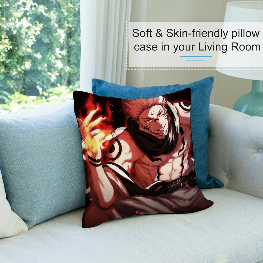 J-Jujutsu Kaisen Ryomen SukunaS Pillow Case Short Plush Pillow Covers Sofa Decor Gift Home Double-sided Printing Cushion Cover