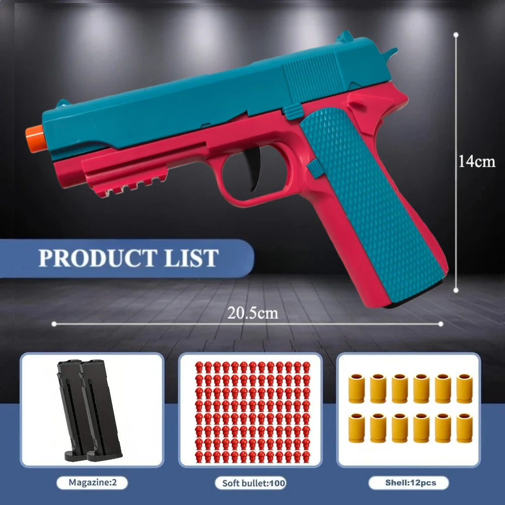 M1911 Toy Gun with Soft Bullets Safe Empty Hanging Launcher Fun Shooting Games Stress Relief Toy for Children Birthday Gift