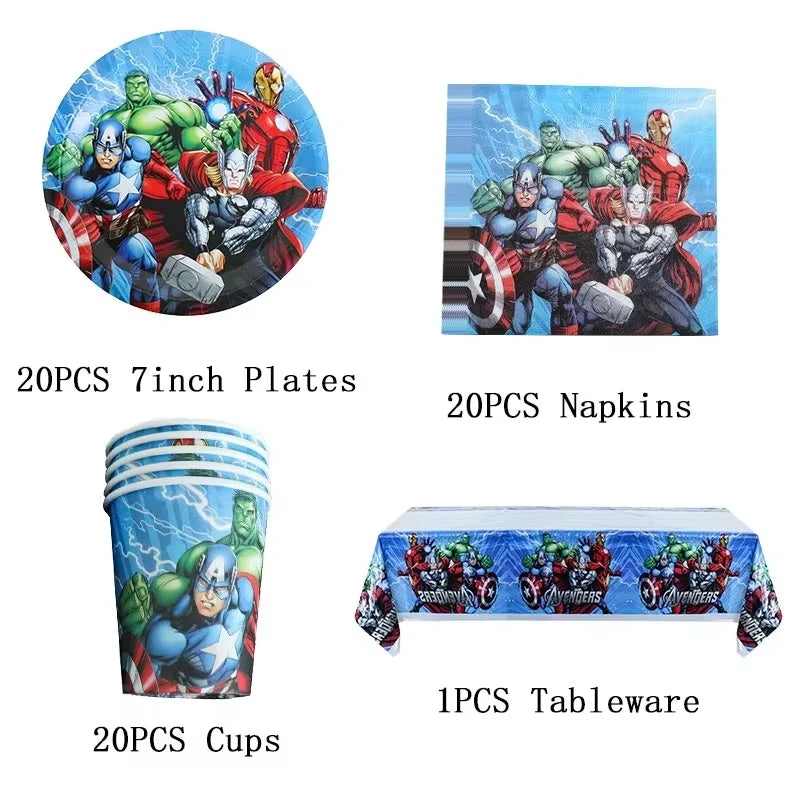 The Avengers Theme Birthday Party Supplies Tablecloths Tableware Sets Plates Cups Napkins Avengers Gifts Party Favors Balloons