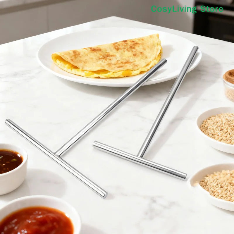 Stainless Steel Crepe Spatula Spreader Pancake T Maker Tool Turner Utensils Cake Shape Rake Pan Making Kit Stick Icing Brownie