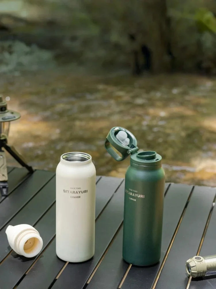 JUSTINLAU 600ML Insulated Bottle with Pop-up Lid Stainless Steel Keep Hot＆Cold Thermal Mug Outdoor Sports/Travel Water Cups