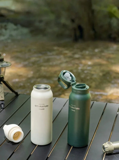 JUSTINLAU 600ML Insulated Bottle with Pop-up Lid Stainless Steel Keep Hot＆Cold Thermal Mug Outdoor Sports/Travel Water Cups