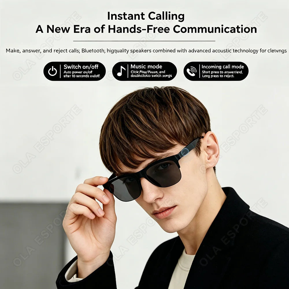 New Wireless Bluetooth Smart Sunglasses Touch Control Music Remote Camera Voice Call Built-in Voice Assistant Smart Glasses HT22