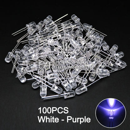 100PCS F5 LED Diode 5MM Assorted Kit White Green Red Blue Yellow Orange Pink Purple Warm White DIY kit Light Emitting Diode bxv