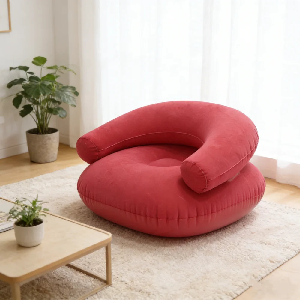Inflatable Single Person Lazy Sofa U-Shaped Flocking with Armrests And Backrest Portable Outdoor Leisure Bean Bag Chair
