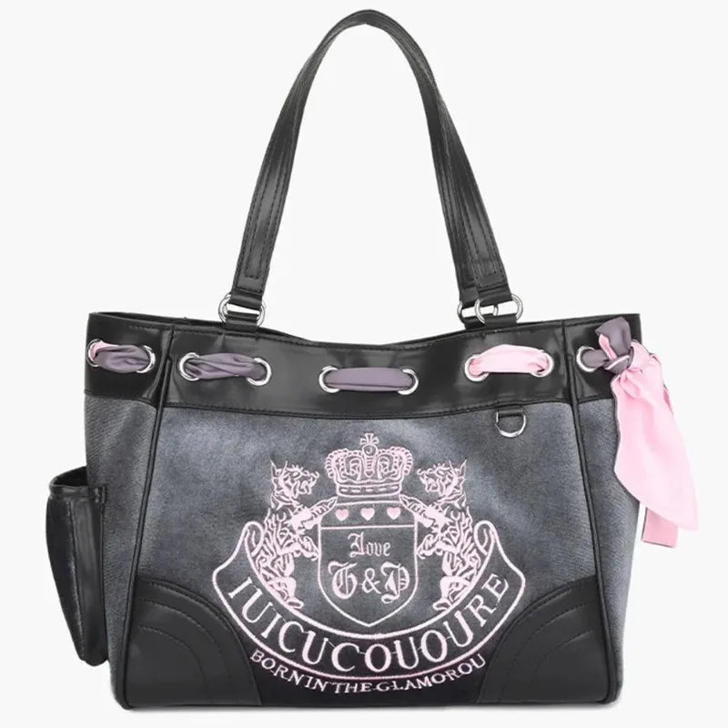 Y2K Ladies Large-Capacity Tote Bag Women Embroidery Velvet Vintage Retro Chic Handbags Girl Shopping Shoulder Bag Women's Purses
