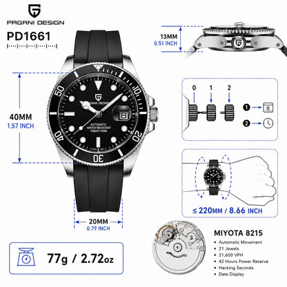 PAGANI DESIGN Men Watches Automatic Watch Mechanical Watch Sapphire Glass Stainless Steel Luminous Date Reloj Hombre Luxury Wris