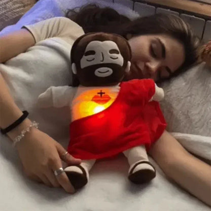 Breathing Jesus Plush Toy Soft Calming Sacred Heart Comfort Plushie for Kids, 4 Breathing Modes, Easter Christmas Gift