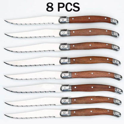 4/6/8P Serrated Steak Knives Set Dinner Knife Cutlery Imitation Steel Table Knife Sharp Handle Cutlery Knife Kitchen Tableware