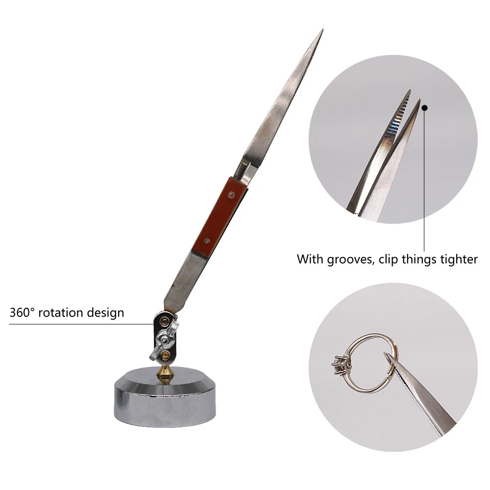Yasumai CrossLock Tweezers with 360 Degree Rotating Base Soldering Auxiliary Clamp DIY Jewelry Making Tools