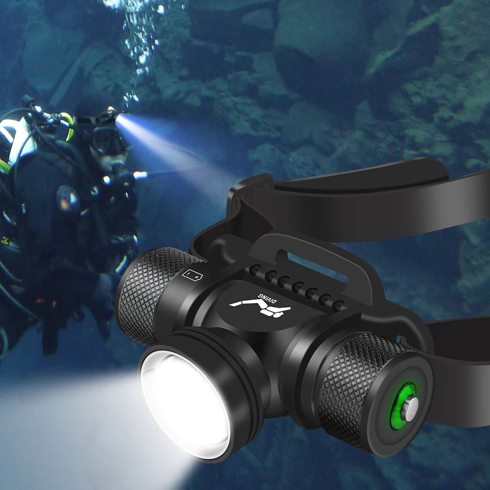 BORUiT HP900 Diving Headlamp 800 Lumen 18650/21700 Battery Torch IPX8 Waterproof Headlight For Fishing Camping Aluminum Alloy