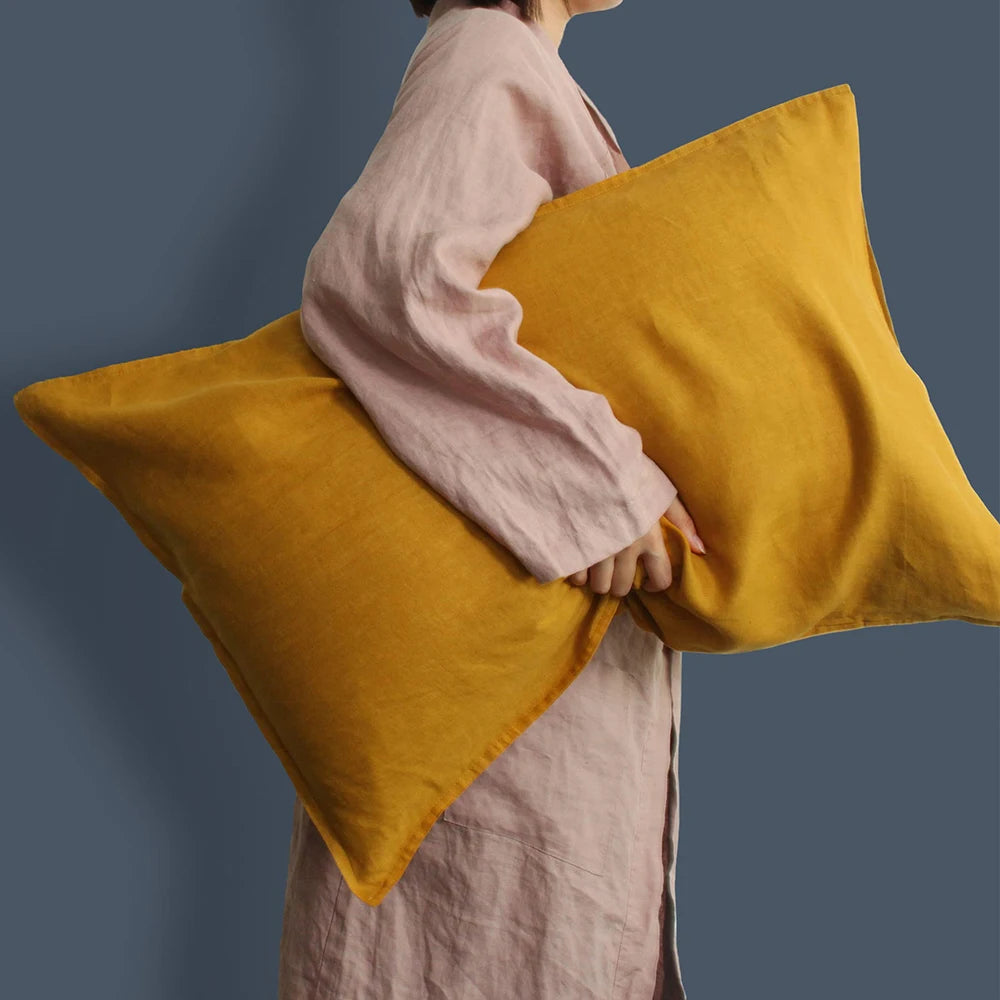 100% French Linen Soft Breathable Pillow Covers Decorative Square Throw Pillow Covers for Bed Couch Sofa Envelope Closure
