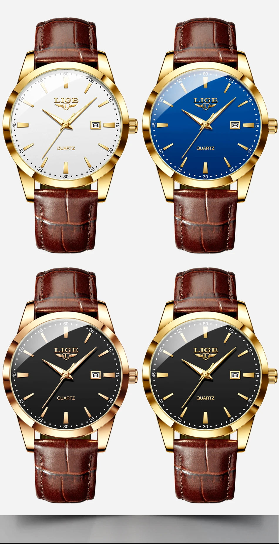 LIGE Military Watch For Men Fashion Business Watch Men Casual Leather Sport Waterproof Men's Quartz Wristwatches Reloj Hombre
