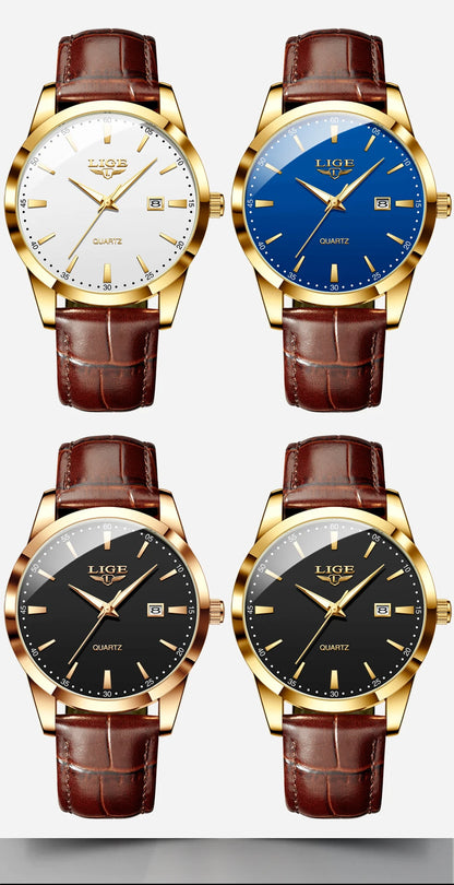 LIGE Military Watch For Men Fashion Business Watch Men Casual Leather Sport Waterproof Men's Quartz Wristwatches Reloj Hombre