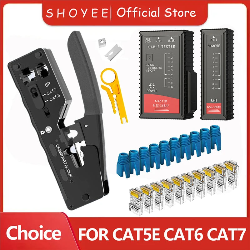 New Rj45 Rj12 Rj11 Pass Through Crimp Plier Cat7 Cat6 Cat6A Cat5 Cat5e Stripping Crimping Tool with 8P/6P Ethernet Connectors