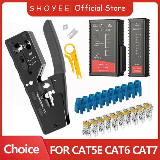 New Rj45 Rj12 Rj11 Pass Through Crimp Plier Cat7 Cat6 Cat6A Cat5 Cat5e Stripping Crimping Tool with 8P/6P Ethernet Connectors