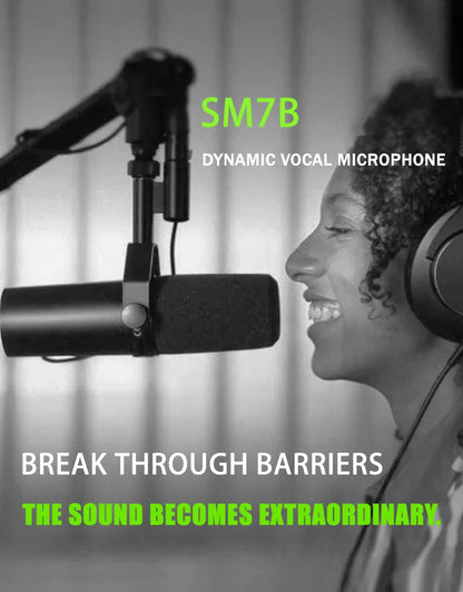 Professional SM7B Dynamic Podcasting Microphone - Studio Broadcast Quality Cardioid Condenser Mic with Shock Mount, SM7dB