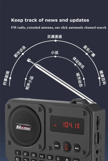 Mini Portable FM Radio Multifunctional Radios Bluetooth Speaker Recorder with LED Display Folder Switching TF Card U Disk Play