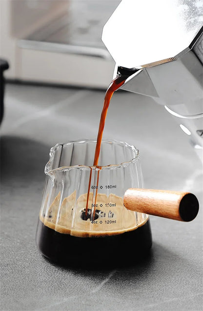 180ML Wood Handle Glass Espresso Measuring Cup Coffee Extraction Cup with scale High Temperature Resistance Milk Jug Measure Mug