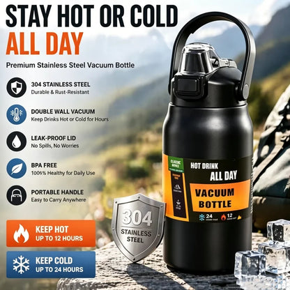LUSQI 304 Stainless Steel Thermal Mug Outdoor Thermos Bottle Portable Tumbler Vacuum Flasks Cold & Hot Straw Water Bottle