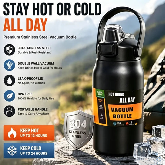 LUSQI 304 Stainless Steel Thermal Mug Outdoor Thermos Bottle Portable Tumbler Vacuum Flasks Cold & Hot Straw Water Bottle