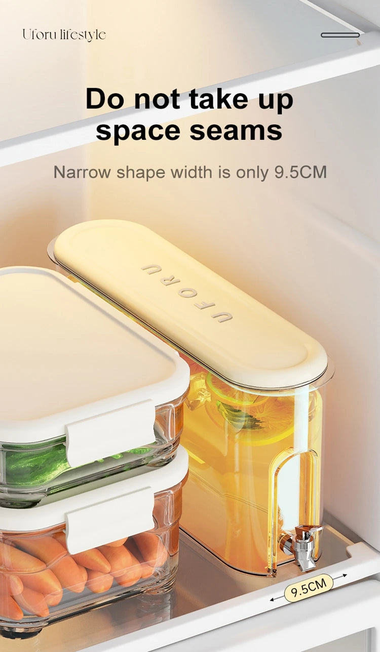 UFORU Leakproof Refrigerator Water Jug Large Capacity Food Grade Beverage Dispenser with Tap for Kitchen Fridge