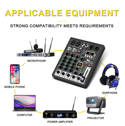 TKL 4 Channel 99 DSP Audio Mixer 48V Phantom Power USB Studio Sound Mixers Bluetooth DJ Console Mixing for Karaok