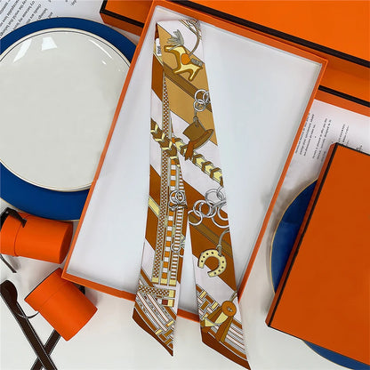 Summer New Animal Design Elephant Female Decoration Twill Silk Scarf Long Ribbon Binding Bag Silk Ribbon Hair Belt Small Scarf