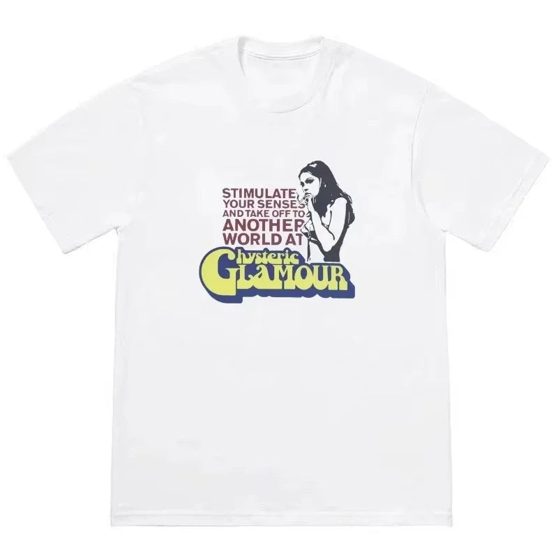 2026 Hysteric Glamour Women's T-shirt American Retro Tee Street Culture Tide Men Tshirt NicheTrend Short Sleeve Women's Clothing