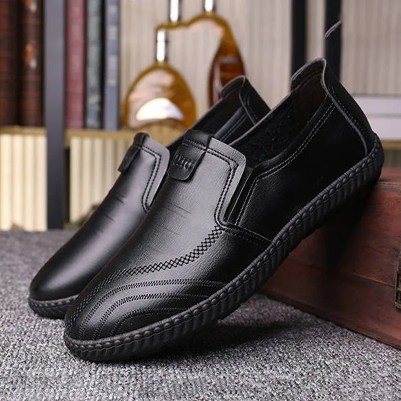 Mens PU Leather Loafers Non Slip Walking Flats Breathable Outdoor Slip on Casual Shoes for Male Work Office Driving Sneakers2