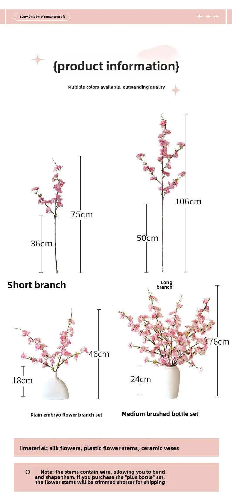 Japanese Style Artificial Cherry & Peach Blossom Bouquet, Faux Dried Floral Ornaments for Table & Living Room Home Decoration