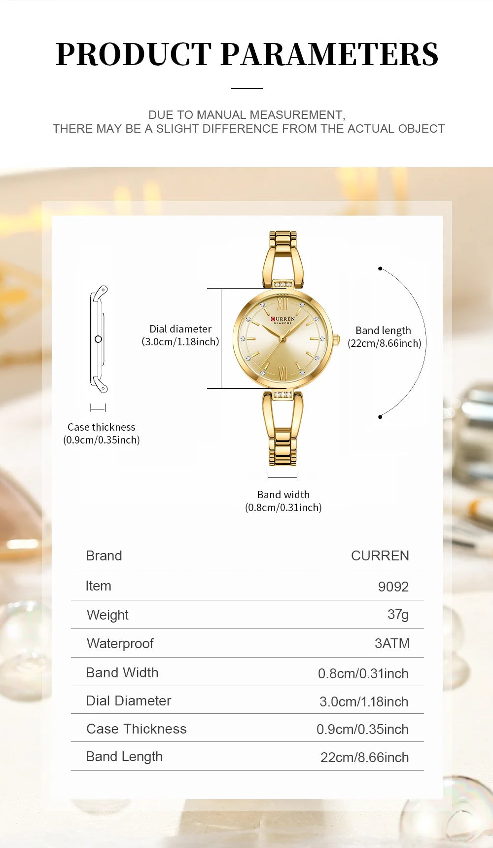 CURREN 9092 Quartz Watches Women Elegant Bracelet Stainless Steel Strap Rhinestone Fashion Ladies Simple Watch Gifts reloj mujer