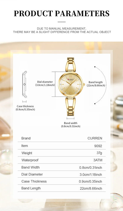 CURREN 9092 Quartz Watches Women Elegant Bracelet Stainless Steel Strap Rhinestone Fashion Ladies Simple Watch Gifts reloj mujer