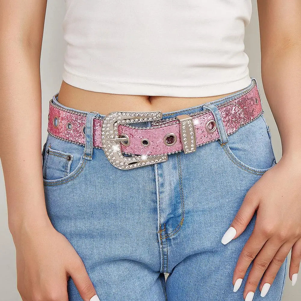Women's Rhinestone Belt Shiny Sequined Jeans Waistband European American Fashion Decoration Versatile Glamorous Waist Chain