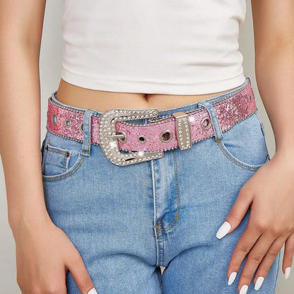 Women's Rhinestone Belt Shiny Sequined Jeans Waistband European American Fashion Decoration Versatile Glamorous Waist Chain
