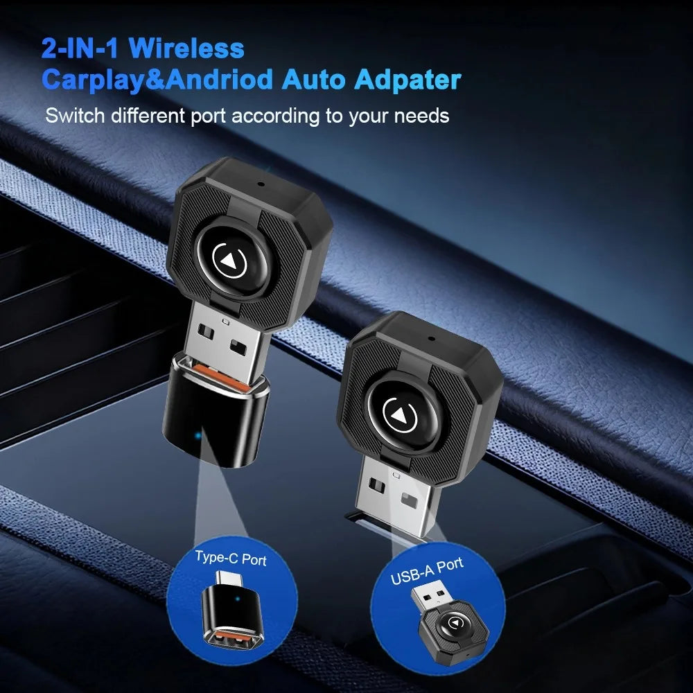 Wireless CarPlay Box 2 in 1 Mini AI Box for Car Plug and Play Adapter for iPhone Android Auto Smart Multimedia Easy Install