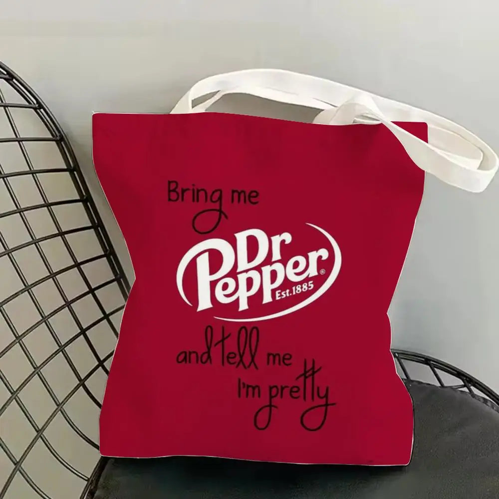 Classic Red Drink D-Dr P-PePper Storage Bags Canvas Double-Sided Print Fashion Shoulder Tote Shopping Bag Gift Eco Handbags