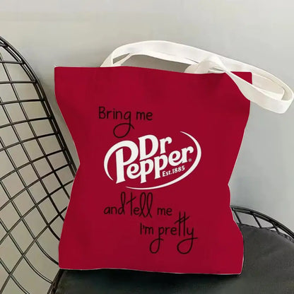 Classic Red Drink D-Dr P-PePper Storage Bags Canvas Double-Sided Print Fashion Shoulder Tote Shopping Bag Gift Eco Handbags