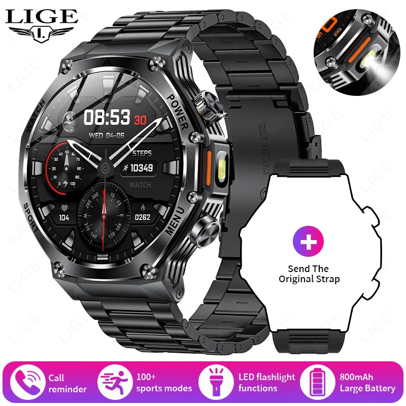 LIGE Nowy Smartwatch Męski 800 mAh Ultra Długa Żywotność Baterii Wodoodporny Zegarek Sportowy Outdoor Połączenia Bluetooth Wojskowy Smartwatch 2025