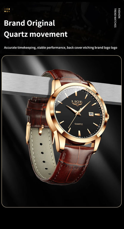 LIGE Military Watch For Men Fashion Business Watch Men Casual Leather Sport Waterproof Men's Quartz Wristwatches Reloj Hombre