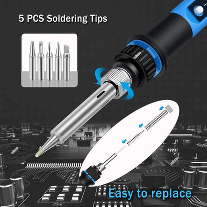 Electric Soldering Iron 80W Welding Gun Tool Kit Heat Pencil Repair Tools Adjustable Temperature Replaceable Soldering Iron Head