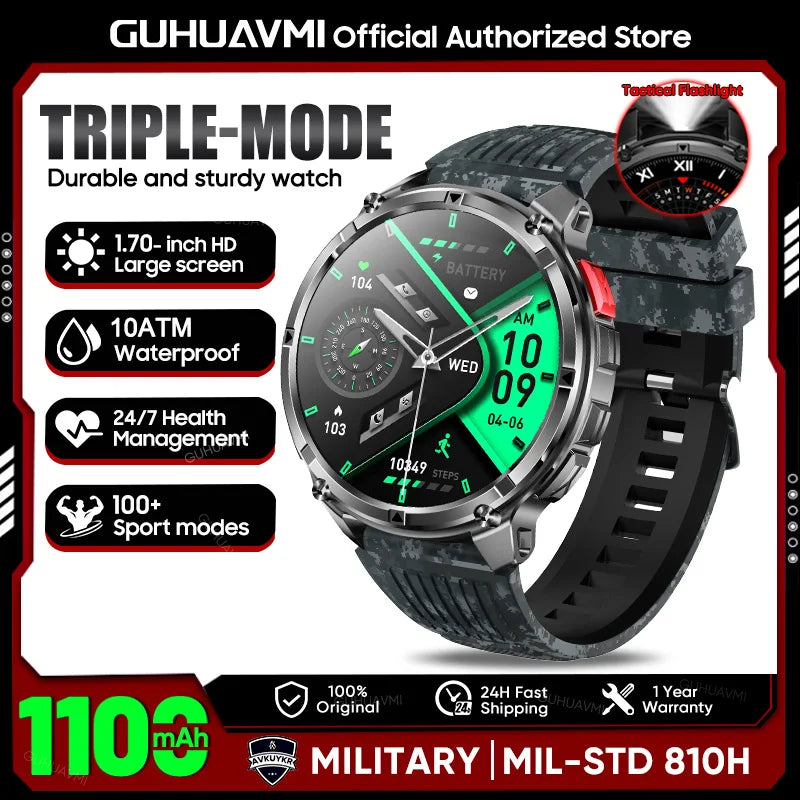 2026 New T-REX3 1100mAh Battery SmartWatch 10ATM Waterproof Compass Altitude HD Bluetooth call Sports Flashlight Smart Watch Men