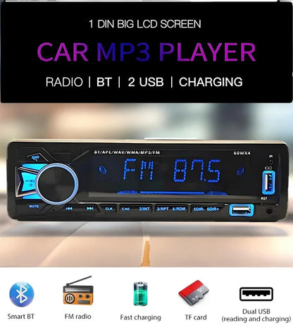 12V 1din Car MP3 Player Dual USB Bluetooth Stereo Radio Audio FM TF AUX IN Receiver in Dash Multimedia Player with remote