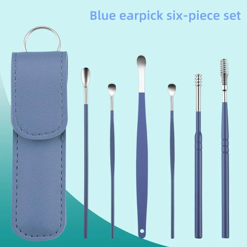 Ear Cleaning Tool Stainless Steel Ear Pick Kit &1 Set Storage Bag Earwax Remover Tool Earpick Wax Remover Remover Piercing Kit
