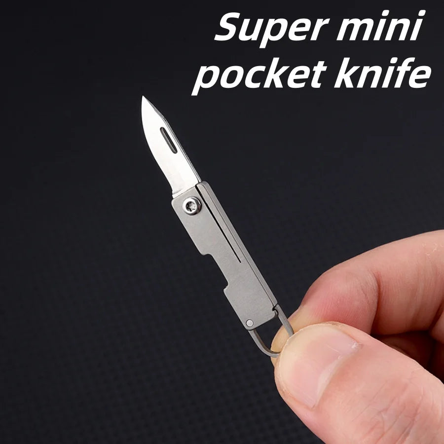 Titanium alloy folding mini knife, portable hanging keychain, unboxing, express delivery knife, household all-in-one knife